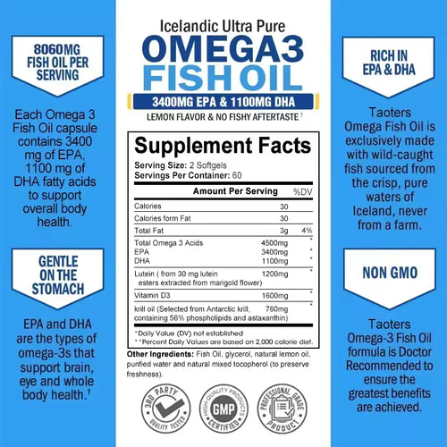 LUNAIREXIFY™ Omega-3 Fish Oil + Lutein – EPA & DHA Formula | Supports Heart, Brain & Joint Health | 120 Softgels